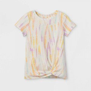NWT Cat & Jack Girls' Tie-Dye Twist-Front Short Sleeve T-Shirt 5T Multi Tie Dye